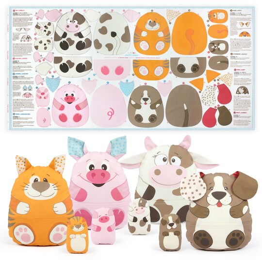 Easy kullaloo Cut & Sew fabric panel "HAPPY FARM" – Sew your own teddy cloth doll with clothing & accessories